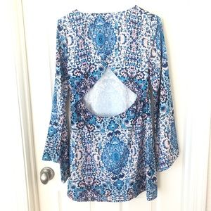Mimi Chica Mini Dress Bell Sleeves  peek a boo bac